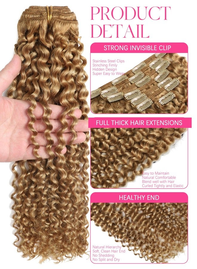 ليسر وصلات شعر Lacer Jerry Curly Clip in Hair Real Human Hair 3B 3C Curly Brazilian Remy Clips Ins Hair Extensions Honey Blonde للنساء ذوات البشرة السمراء (18 بوصة، Jerry Curly #27) - Image 2